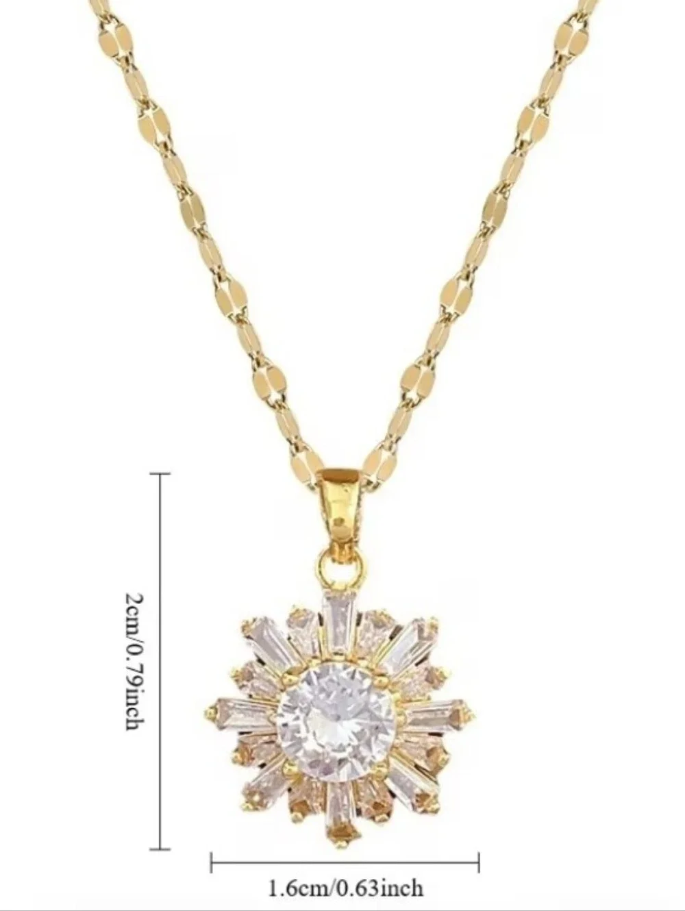NEW! 14k Gold Plated Elegant CZ Sunburst Pendant Necklace- Women's Jewelry